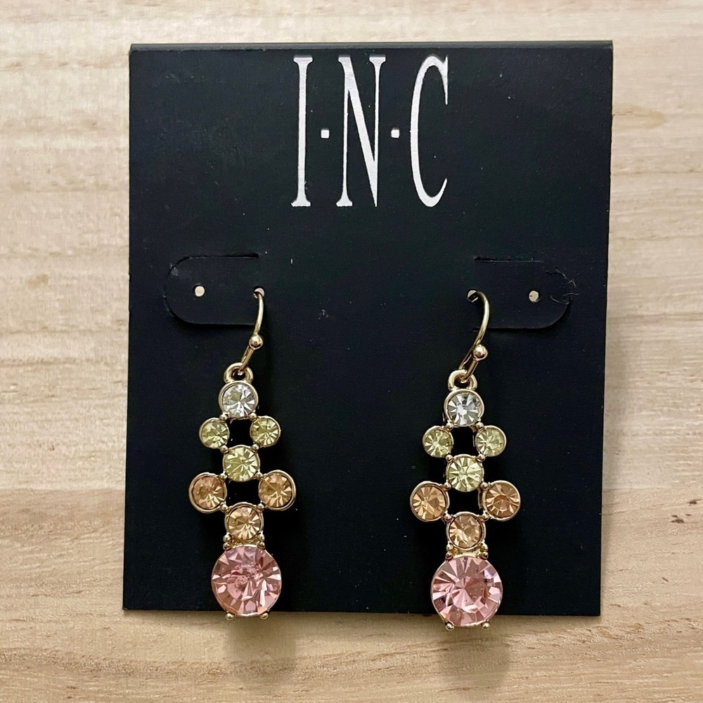 Macys INC Earrings Crystal Pave Chandelier NWT Pink Gold